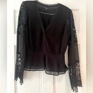 GUESS V Neck Peplum Blouse